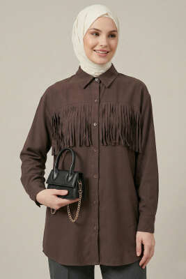 Manşet Düğmeli Püsküllü Gömlek Kahve - DESTİNA
