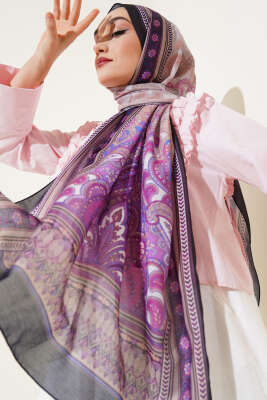 Mercan Desen Soft Şal Siyah Mor 