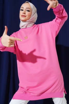 Metal Aksesuarlı Salaş Tunik Pembe 