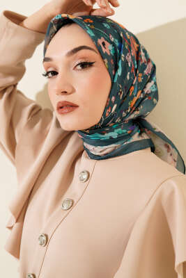 Mini Çiçek Detaylı Soft Eşarp Petrol Yeşili