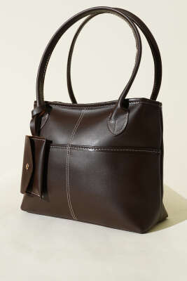 Mini Cüzdan Detaylı Uzun Kulplu Çanta Acı Kahve - GÜZEL ÇANTA