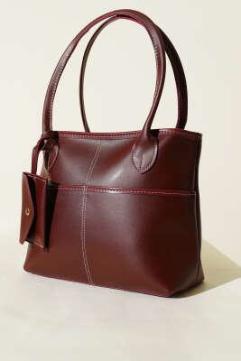 Mini Cüzdan Detaylı Uzun Kulplu Çanta Bordo - GÜZEL ÇANTA