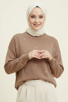 Mini Fiyonklu Triko Tunik Vizon - Tunik