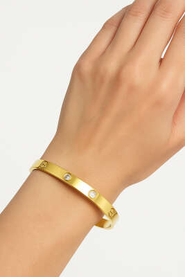 Mini Taşlı Kelepçe Bilezik Gold