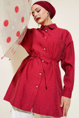 Minik Taş Süslemeli Gömlek Bordo - 300-500 TL Ürünler