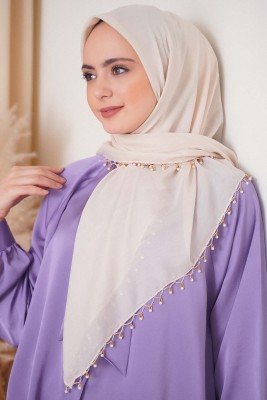 Selvi Boylum Al Yazmalım Krem Tülbent - TÜLBENT - YAZMA