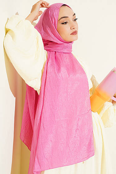 Monogram Desenli Kraş Şal Pembe - Başörtüsü