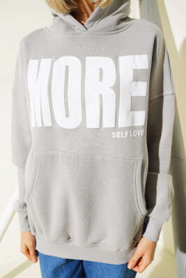 More Baskılı Şardonlu Sweatshirt Gri - Kadın Giyim Modelleri