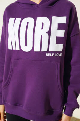 More Baskılı Şardonlu Sweatshirt Mor - Kadın Giyim Modelleri