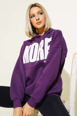 More Baskılı Şardonlu Sweatshirt Mor - Kadın Giyim Modelleri