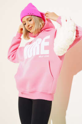 More Baskılı Şardonlu Sweatshirt Pembe - Kadın Giyim Modelleri