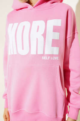 More Baskılı Şardonlu Sweatshirt Pembe - Kadın Giyim Modelleri