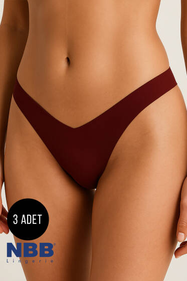 NBB 3'lü Lazer V Kesim Külot Ten Bordo Cappucino - Slip Külot