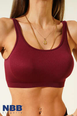 NBB Geniş Yaka Fitilli Sütyen Bordo - NBB
