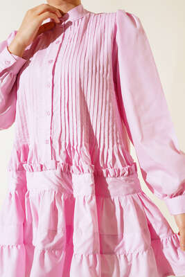 Nervül Detaylı Tunik Pembe - Tunik