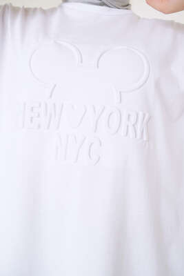 New York Kabartma Desenli Tunik Beyaz - Tunik