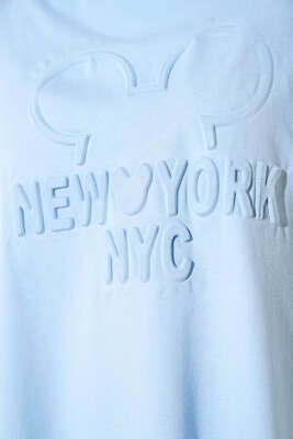 New York Kabartma Desenli Tunik Buz Mavisi - Tunik