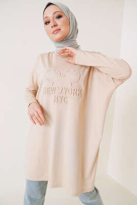 New York Kabartma Desenli Tunik Camel 