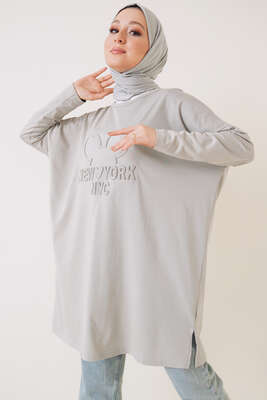 New York Kabartma Desenli Tunik Gri 