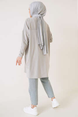 New York Kabartma Desenli Tunik Gri - Tunik