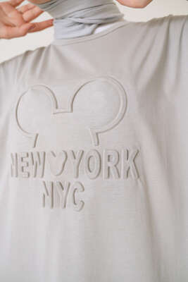 New York Kabartma Desenli Tunik Gri - Tunik