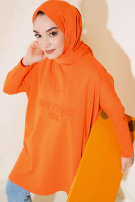 New York Kabartma Desenli Tunik Oranj 
