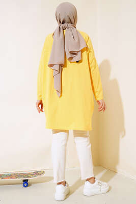 New York Kabartma Desenli Tunik Sarı - Tunik