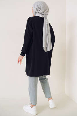 New York Kabartma Desenli Tunik Siyah - Tunik