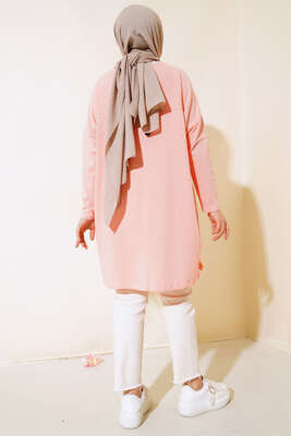 New York Kabartma Desenli Tunik Somon - Tunik