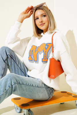 	 NY Baskılı Şardonlu Sweatshirt Ekru - Kadın Giyim Modelleri