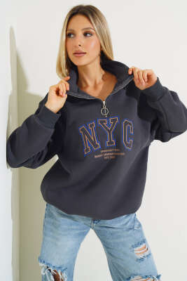 Nyc Basklı Şardonlu Sweatshirt Antrasit - Kadın Giyim Modelleri