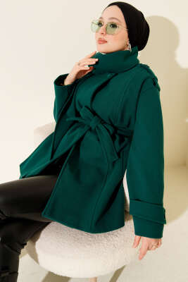 Omuz Apoletli Atkılı Kaşe Kaban Zümrüt 