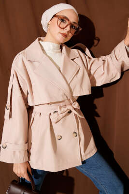 Omuz Apoletli Kuşaklı Trençkot Bej