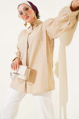 Omuz Pile Detaylı Gömlek Bej 