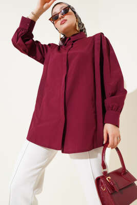 Omuz Pile Detaylı Gömlek Bordo 