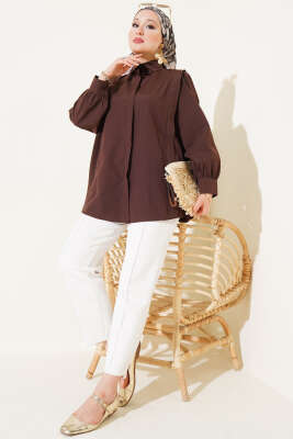 Omuz Pile Detaylı Gömlek Kahve - Gömlek