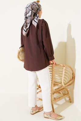 Omuz Pile Detaylı Gömlek Kahve - Gömlek