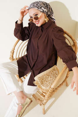 Omuz Pile Detaylı Gömlek Kahve - Gömlek