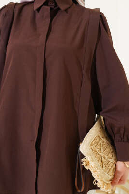 Omuz Pile Detaylı Gömlek Kahve - Gömlek
