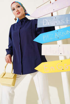 Omuz Pile Detaylı Gömlek Lacivert 