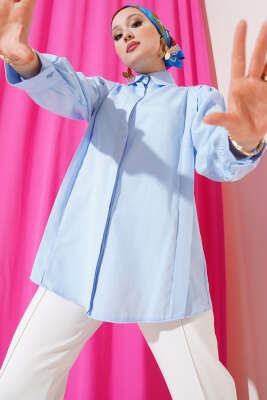 Omuz Pile Detaylı Gömlek Mavi 