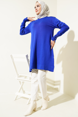 Omuz Taşlı Triko Tunik Saks - Tunik