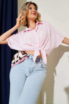 Ön Bağlamalı Lastikli Gömlek Pembe - Kadın Giyim Modelleri