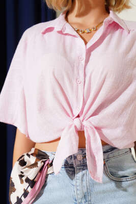 Ön Bağlamalı Lastikli Gömlek Pembe - Kadın Giyim Modelleri