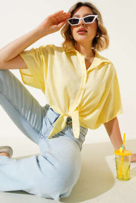 Ön Bağlamalı Lastikli Gömlek Sarı 