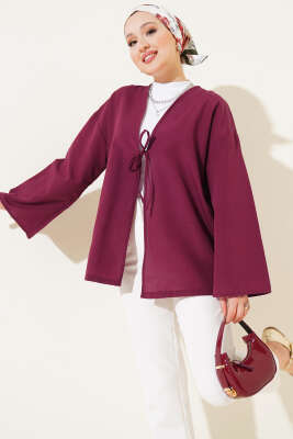 Önden Bağlama Detaylı Terikoton Kimono Bordo 