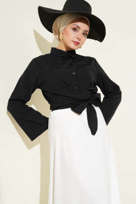 Önden Bağlamalı Kısa Gömlek Siyah