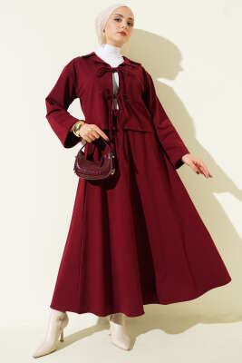 Önü Bağcık Detaylı Etekli İkili Takım Bordo - TEGOE