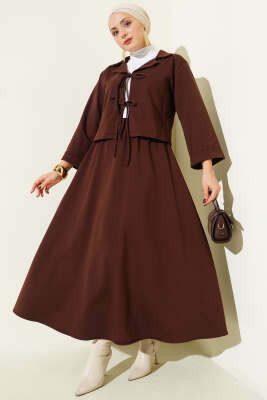 Önü Bağcık Detaylı Etekli İkili Takım Kahve - TEGOE