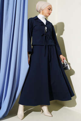 Önü Bağcık Detaylı Etekli İkili Takım Lacivert - TEGOE